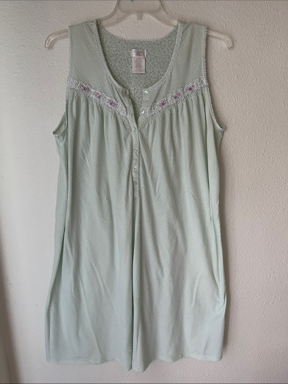 Secret Treasures Mint Green Sleeveless Chemise with Lace and Floral Trim